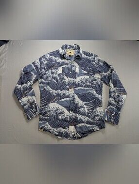 Western Aloha Hawaiian Shirt Mens Large Alenuihaha Winter Waves Print Pearl Snap